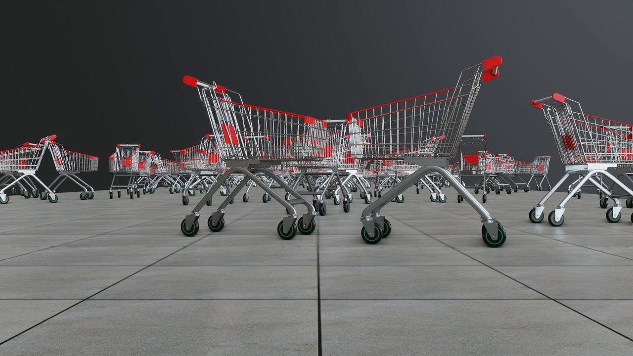 Trolleys being returned in a retail car park